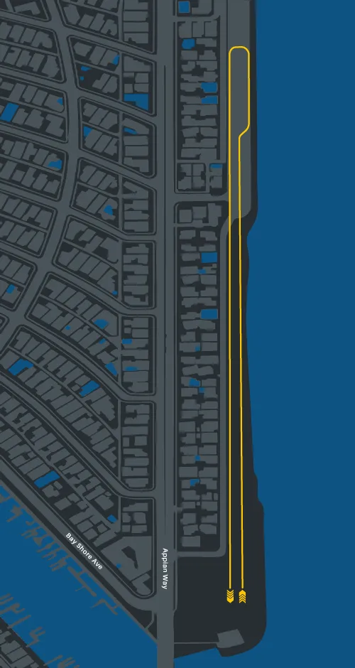 Long Beach Mile course map — out and back along the waterfront at Marine Stadium